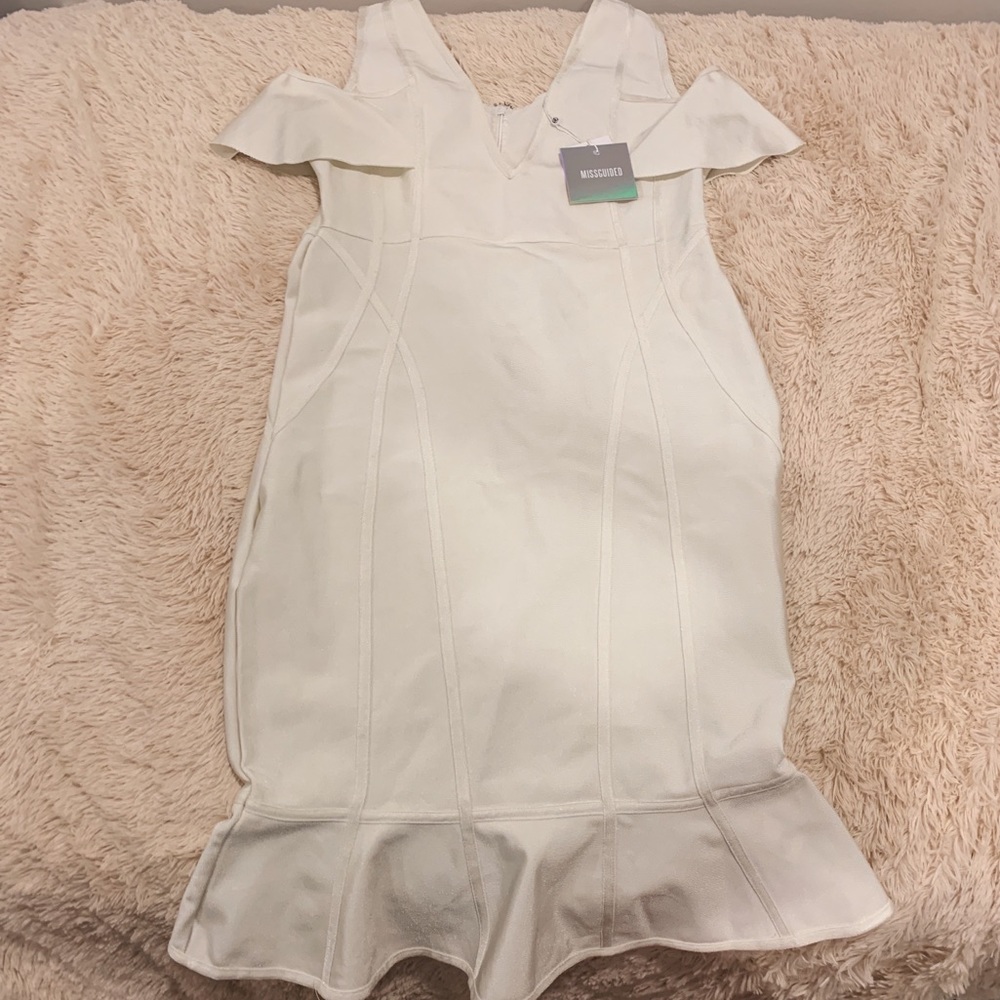 Missguided white midi dress with ruffle